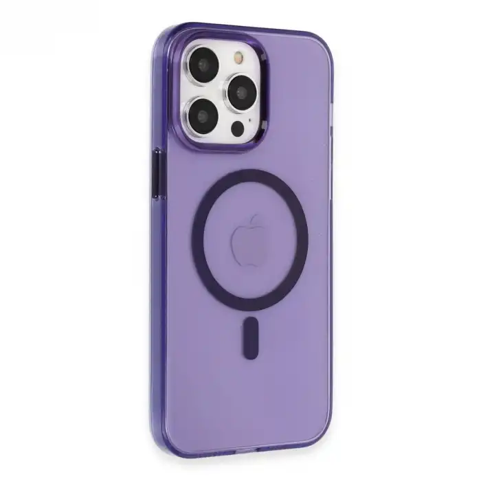 İphone 14 Pro Max Kılıf Tron Şeffaf Magsafe Kapak - Derin Mor