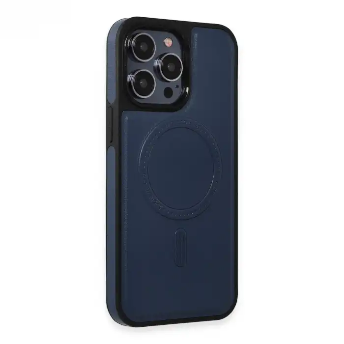 İphone 15 Pro Kılıf Ozzi Magsafe Deri Kapak - Lacivert