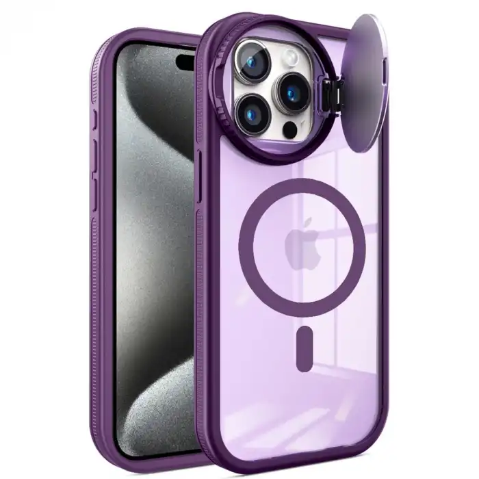 İphone 15 Pro Max Kılıf Teleskop Lens Magsafe Silikon Kapak - Derin Mor