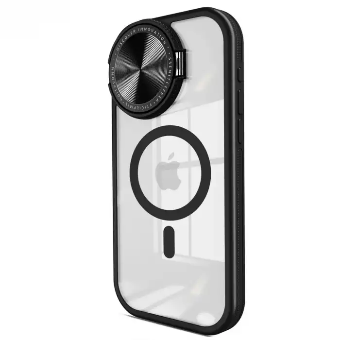 İphone 15 Pro Max Kılıf Teleskop Lens Magsafe Silikon Kapak - Siyah