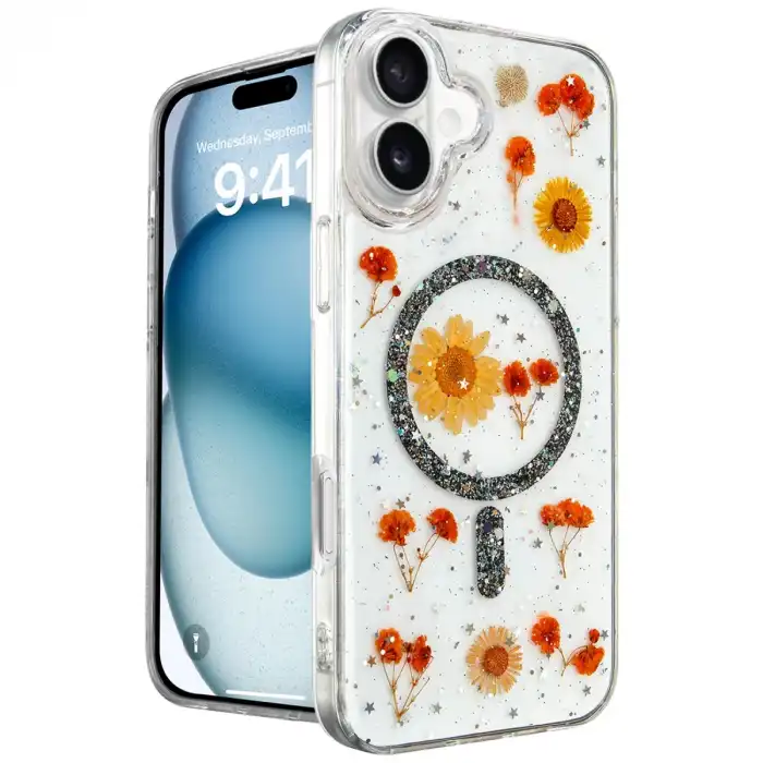 İphone 16 Kılıf Daisy Simli Magsafe Kapak - Siyah