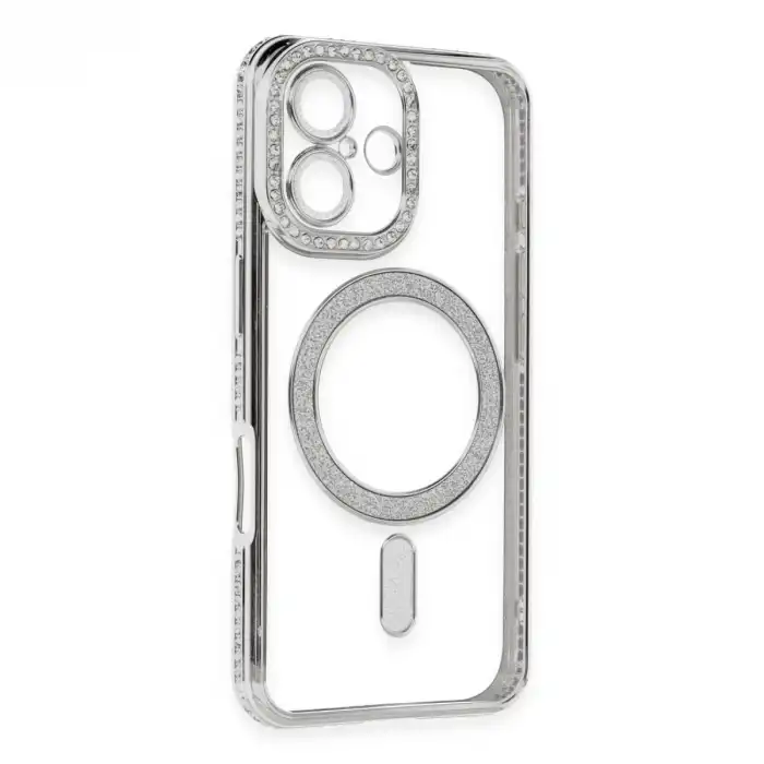 İphone 16 Kılıf Joke Simli Magneticsafe Kılıf - Gümüş