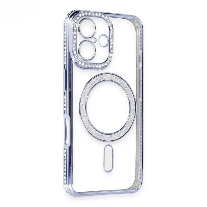 İphone 16 Kılıf Joke Simli Magneticsafe Kılıf - Mavi