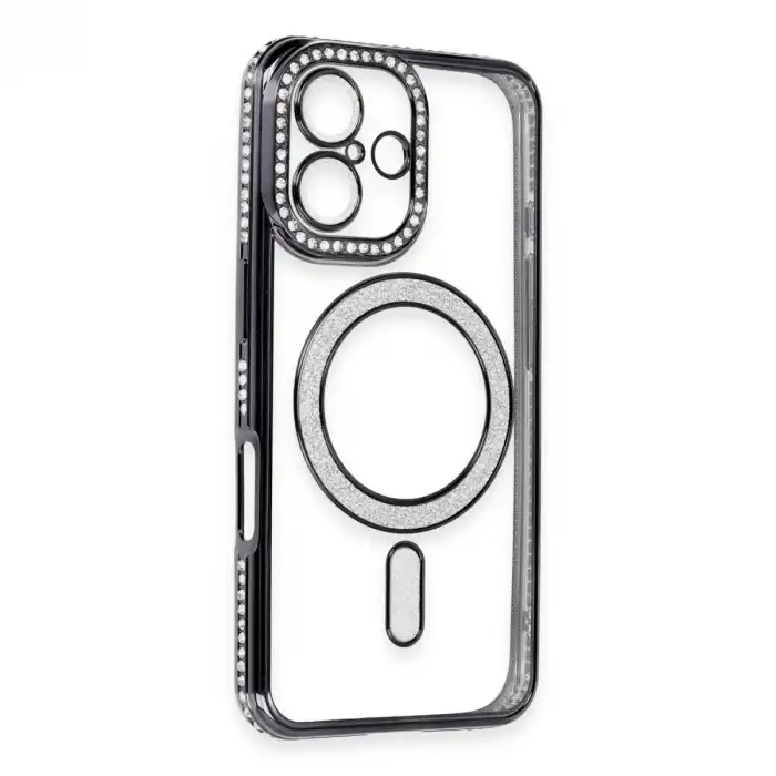 İphone 16 Kılıf Joke Simli Magneticsafe Kılıf - Siyah