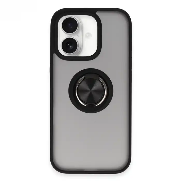 İphone 16 Kılıf Montreal Yüzüklü Silikon Kapak - Siyah