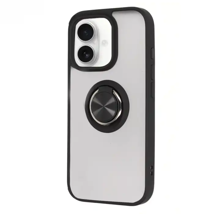 İphone 16 Kılıf Montreal Yüzüklü Silikon Kapak - Siyah