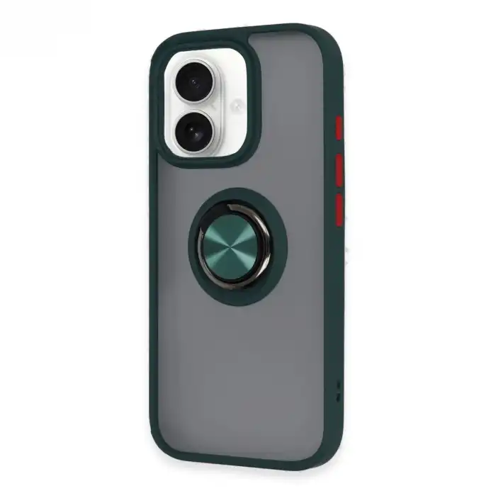 İphone 16 Kılıf Montreal Yüzüklü Silikon Kapak - Yeşil