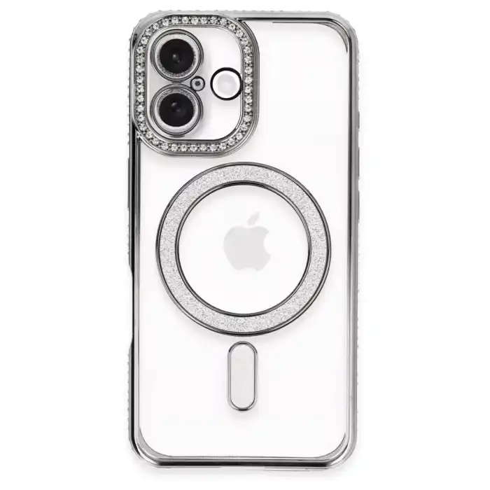 İphone 16 Plus Kılıf Joke Simli Magneticsafe Kılıf - Gri