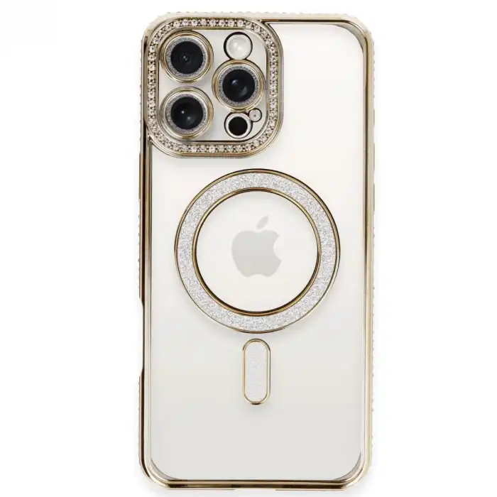 İphone 16 Pro Kılıf Joke Simli Magneticsafe Kılıf - Gold