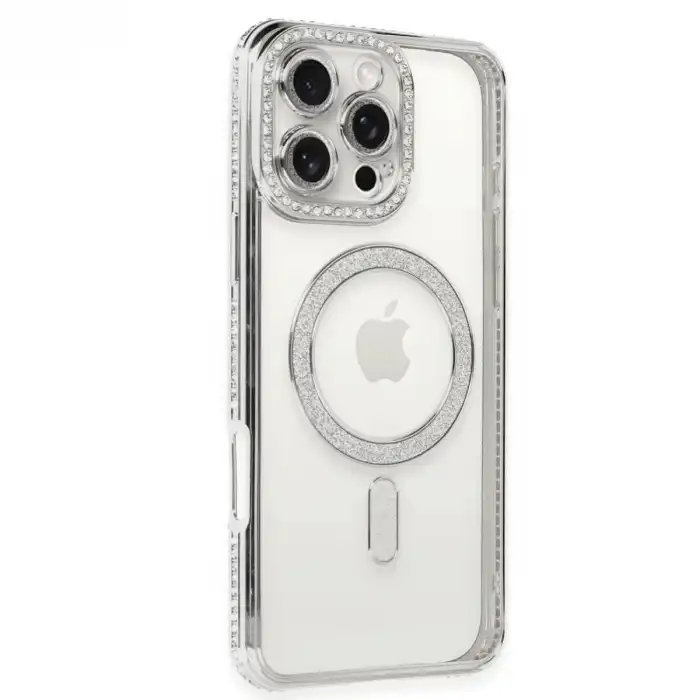 İphone 16 Pro Kılıf Joke Simli Magneticsafe Kılıf - Gümüş