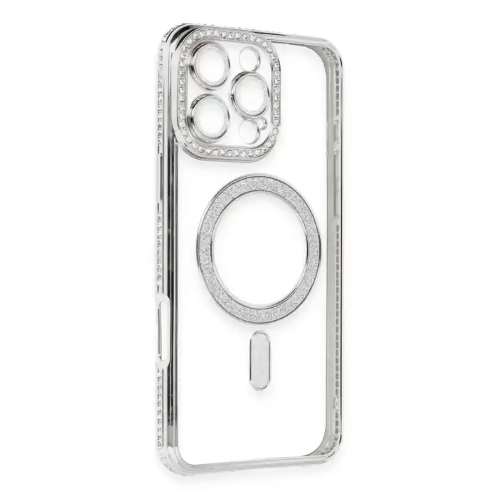 İphone 16 Pro Kılıf Joke Simli Magneticsafe Kılıf - Gümüş