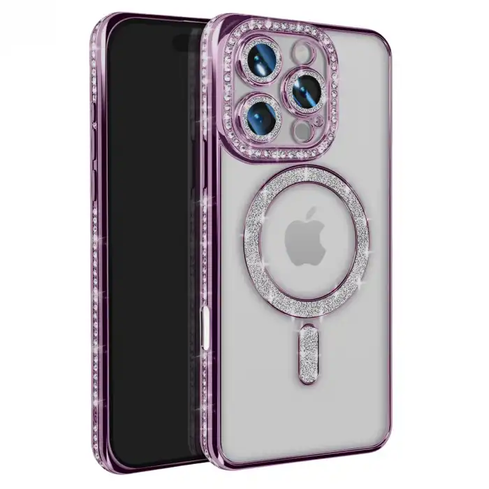 İphone 16 Pro Max Kılıf Joke Simli Magneticsafe Kılıf - Derin Mor