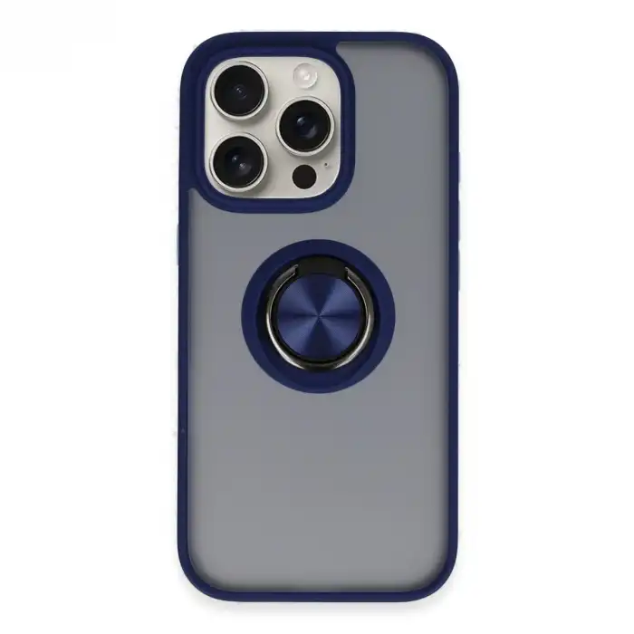İphone 16 Pro Max Kılıf Montreal Yüzüklü Silikon Kapak - Lacivert