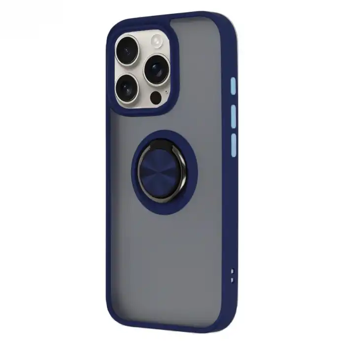 İphone 16 Pro Max Kılıf Montreal Yüzüklü Silikon Kapak - Lacivert