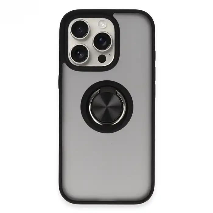 İphone 16 Pro Max Kılıf Montreal Yüzüklü Silikon Kapak - Siyah