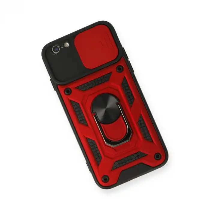 İphone 6 Kılıf Pars Lens Yüzüklü Silikon - Kırmızı