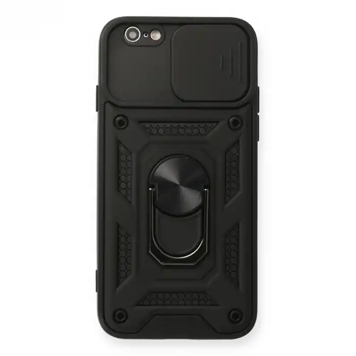 İphone 6 Kılıf Pars Lens Yüzüklü Silikon - Siyah