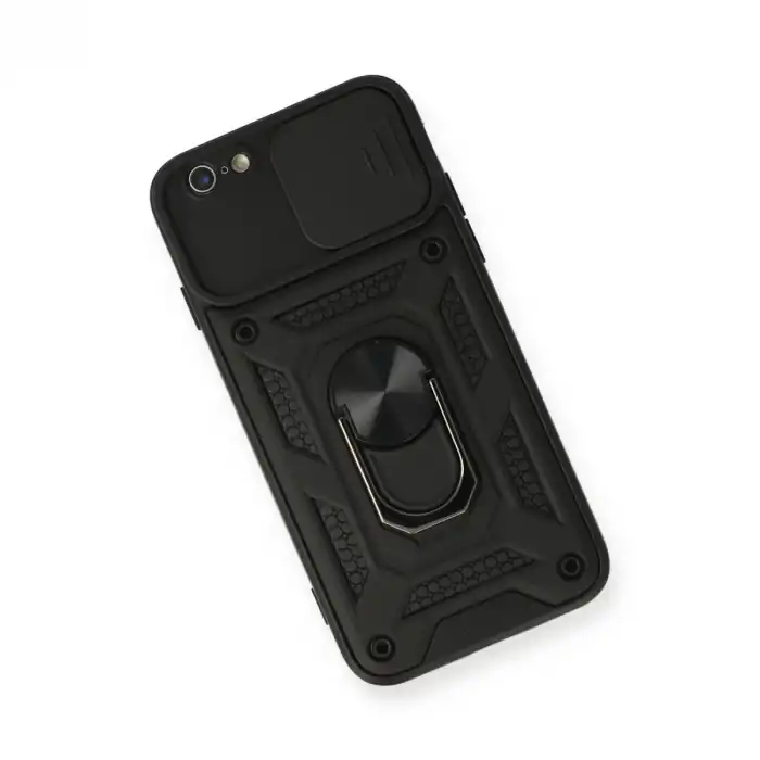 İphone 6 Kılıf Pars Lens Yüzüklü Silikon - Siyah