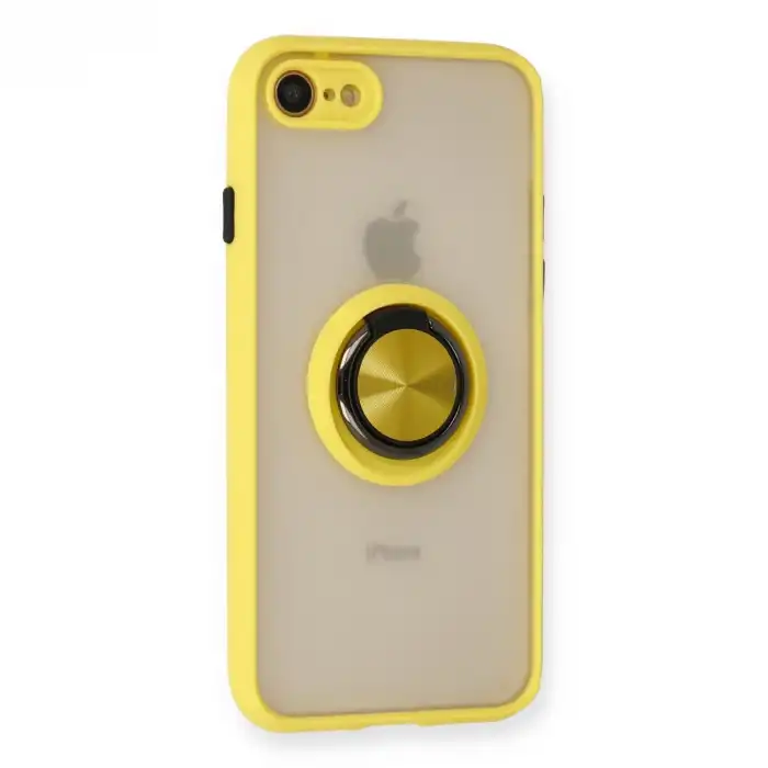 İphone 7 Kılıf Montreal Yüzüklü Silikon Kapak - Sarı