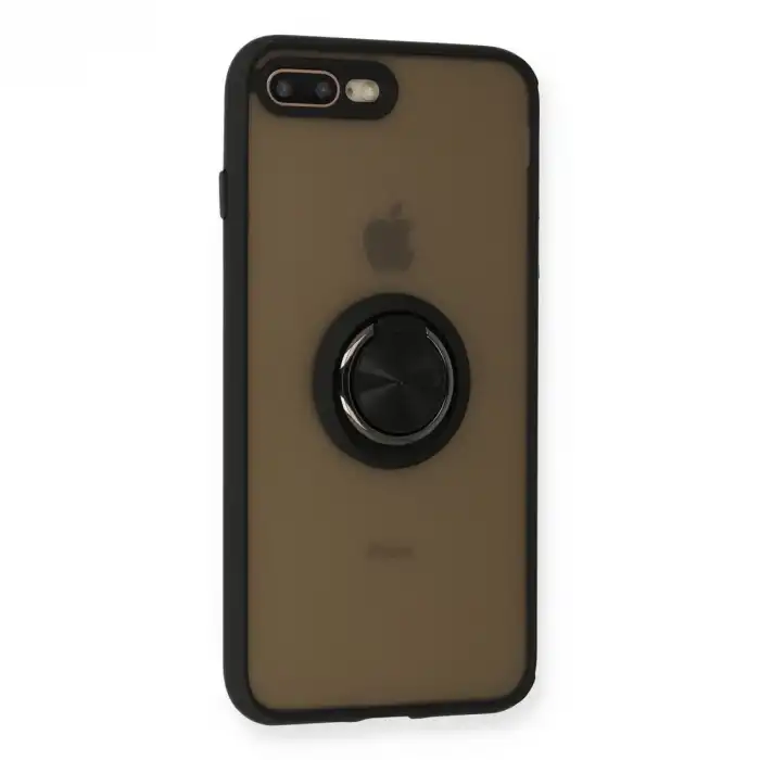 İphone 7 Plus Kılıf Montreal Yüzüklü Silikon Kapak - Siyah