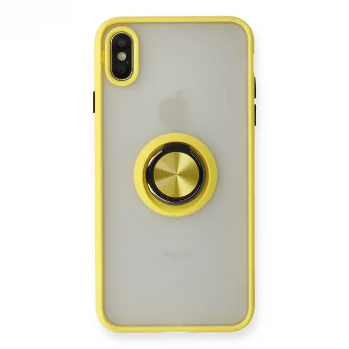 İphone X Kılıf Montreal Yüzüklü Silikon Kapak - Sarı