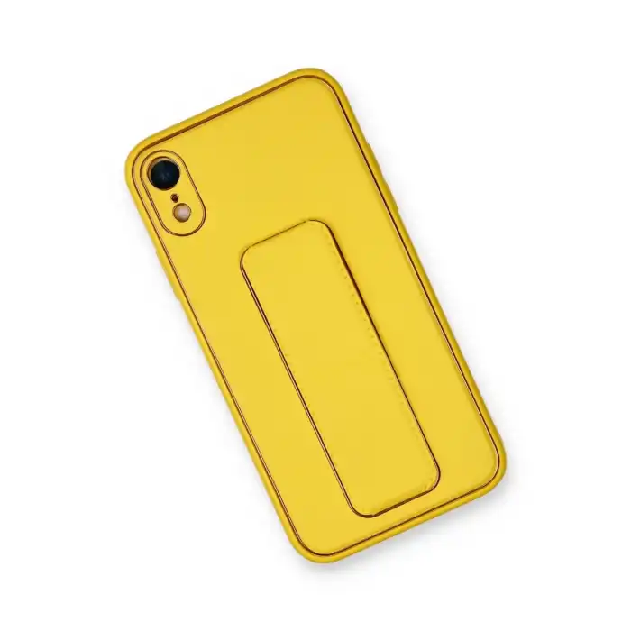 İphone Xr Kılıf Coco Deri Standlı Kapak - Sarı