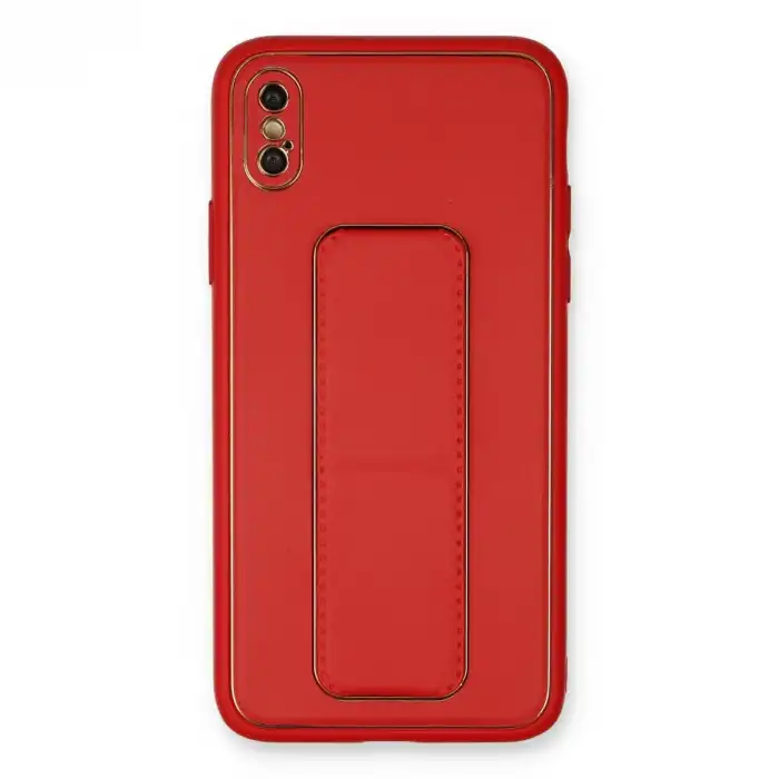 İphone Xs Max Kılıf Coco Deri Standlı Kapak - Kırmızı