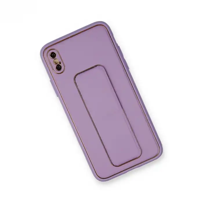 İphone Xs Max Kılıf Coco Deri Standlı Kapak - Koyu Lila