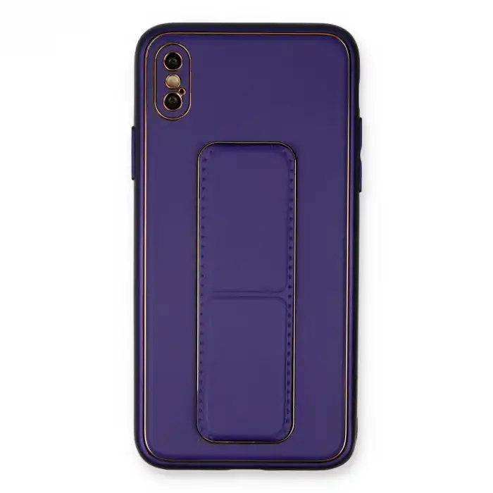 İphone Xs Max Kılıf Coco Deri Standlı Kapak - Mor