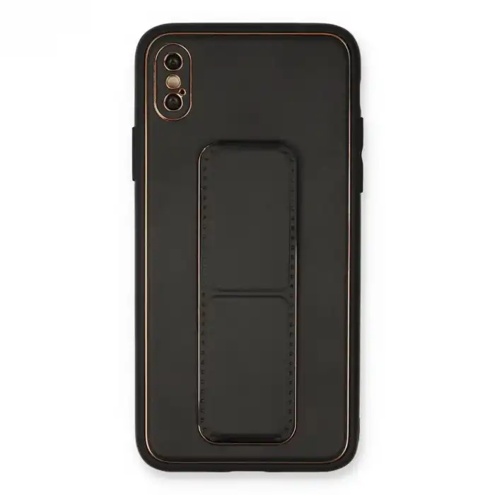 İphone Xs Max Kılıf Coco Deri Standlı Kapak - Siyah