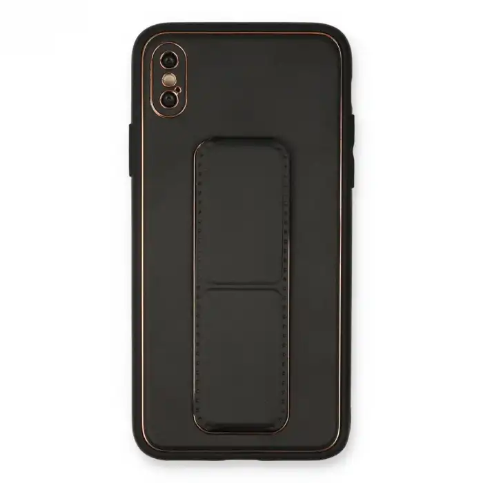 İphone Xs Max Kılıf Coco Deri Standlı Kapak - Siyah