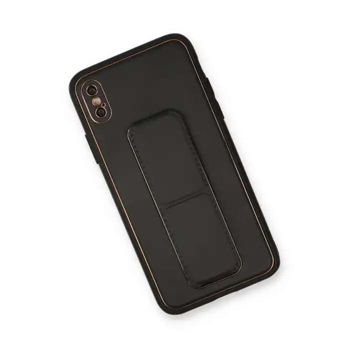 İphone Xs Max Kılıf Coco Deri Standlı Kapak - Siyah