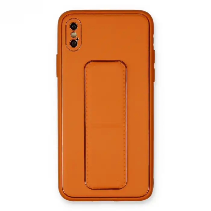 İphone Xs Max Kılıf Coco Deri Standlı Kapak - Turuncu