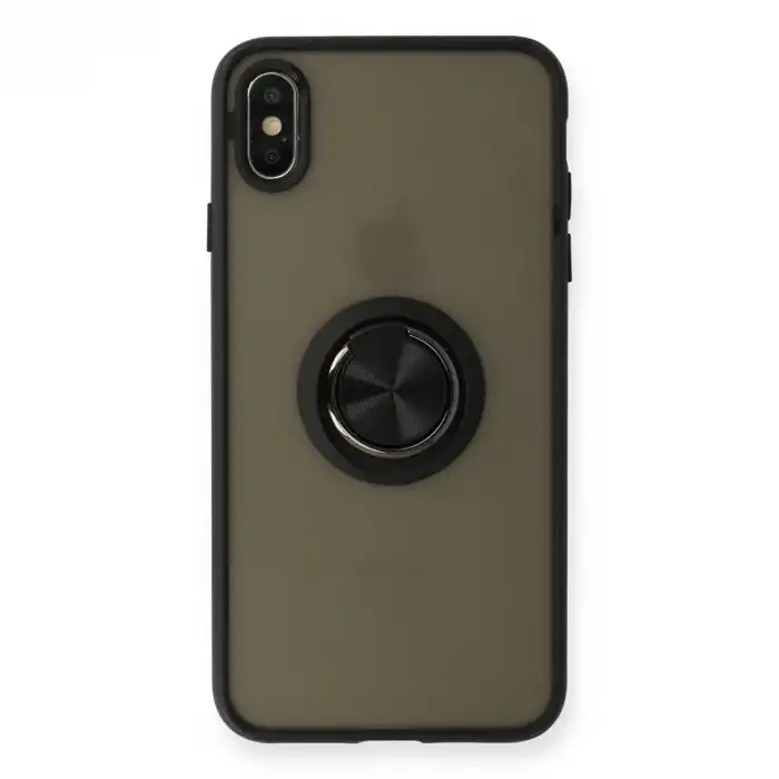 İphone Xs Max Kılıf Montreal Yüzüklü Silikon Kapak - Siyah
