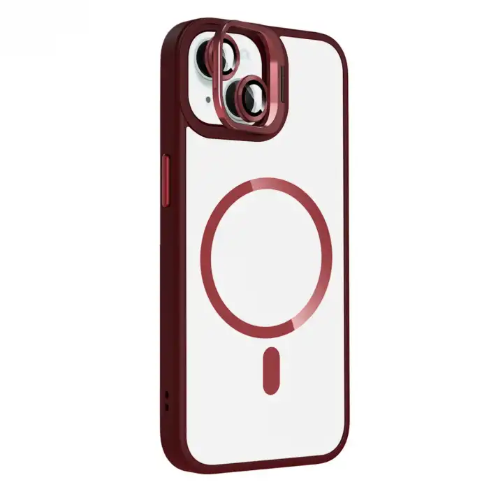 Joko Apple İphone 14 Remim Lensli Magsafe Standlı Kapak - Bordo
