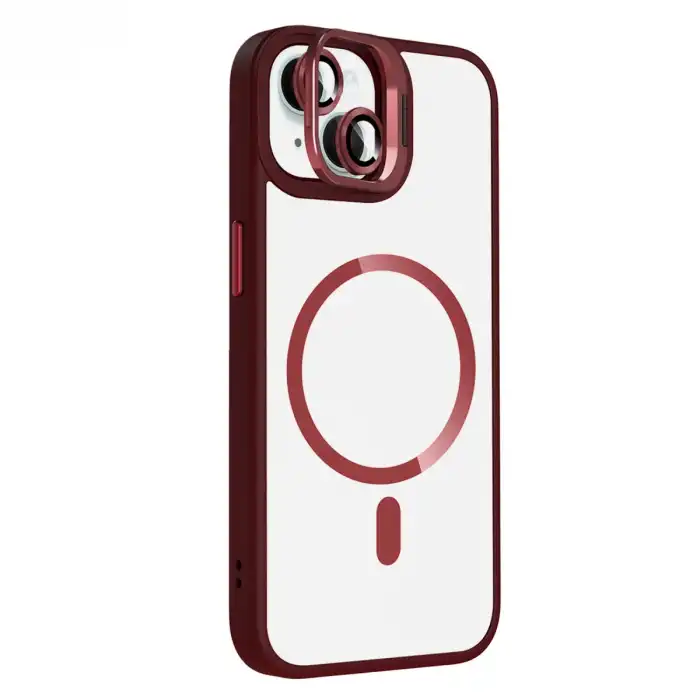 Joko Apple İphone 14 Remim Lensli Magsafe Standlı Kapak - Bordo