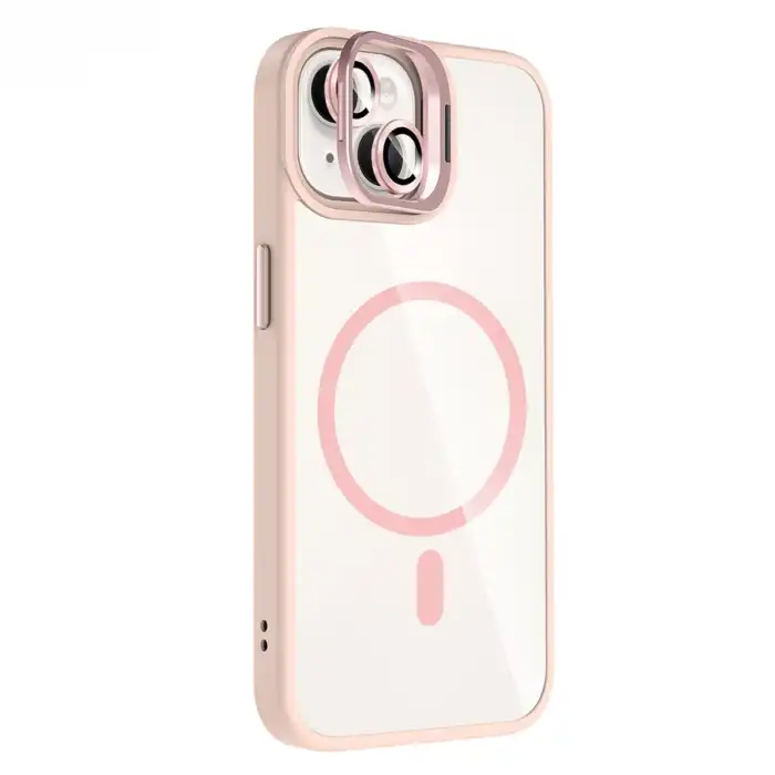 Joko Apple İphone 14 Remim Lensli Magsafe Standlı Kapak - Pembe