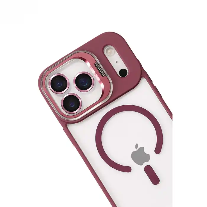 Joko Apple İphone 17 Pro Max Remim Lensli Magsafe Standlı Kapak - Bordo
