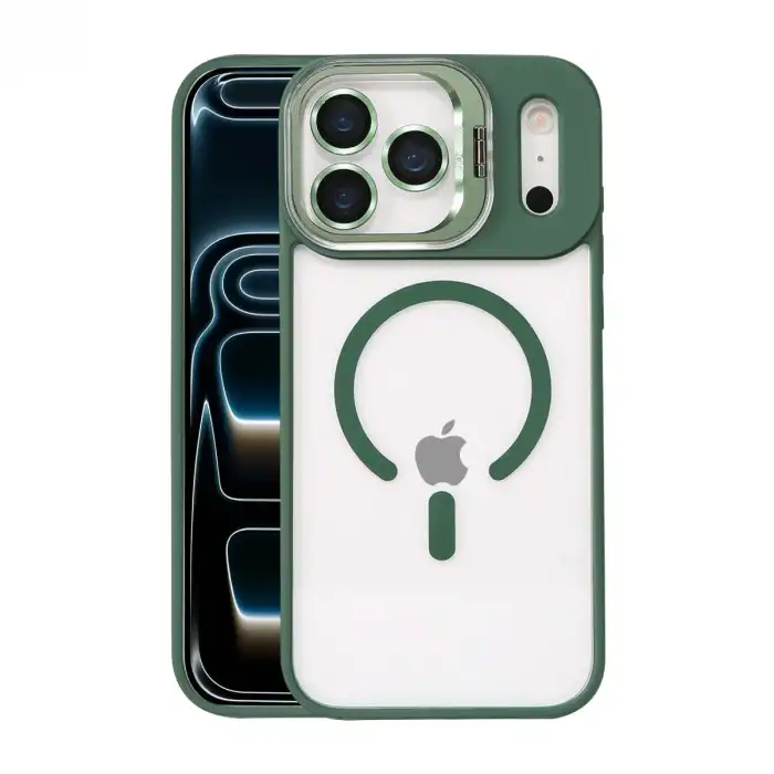 Joko Apple İphone 17 Pro Max Remim Lensli Magsafe Standlı Kapak - Koyu Yeşil