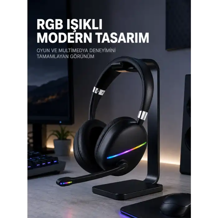 Kablosuz Bluetooth 5.0 Kulaklık RGB Işıklı Tasarım