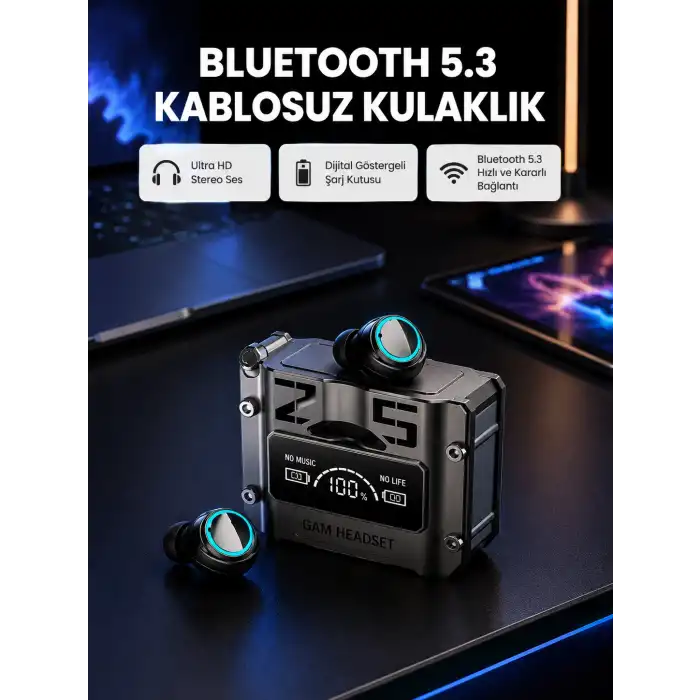 Kablosuz Bluetooth 5.3 Kulaklık – Aktif Gürültü Engelleme ve Gecikmesiz Oyun Modu