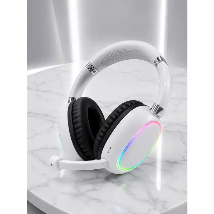 Kablosuz Bluetooth Mikrofonlu Beyaz Kulaklık  RGB Işıklı