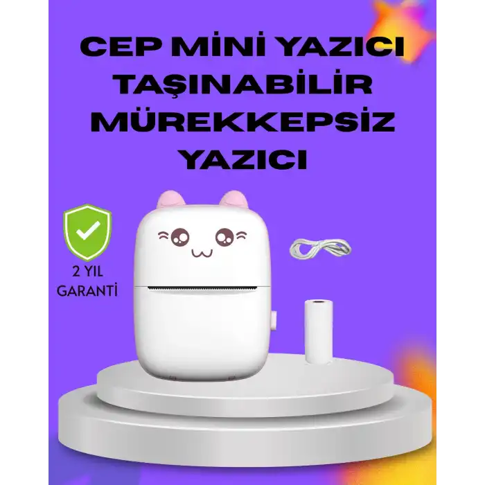 Kablosuz Mini Cep Yazıcısı Bluetooth Destekli 1200mAh Bataryalı