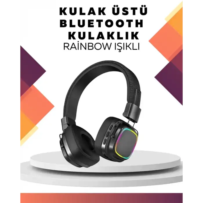 Kablosuz RGB Işıklı Katlanabilir Bluetooth Kulak Üstü Kulaklık