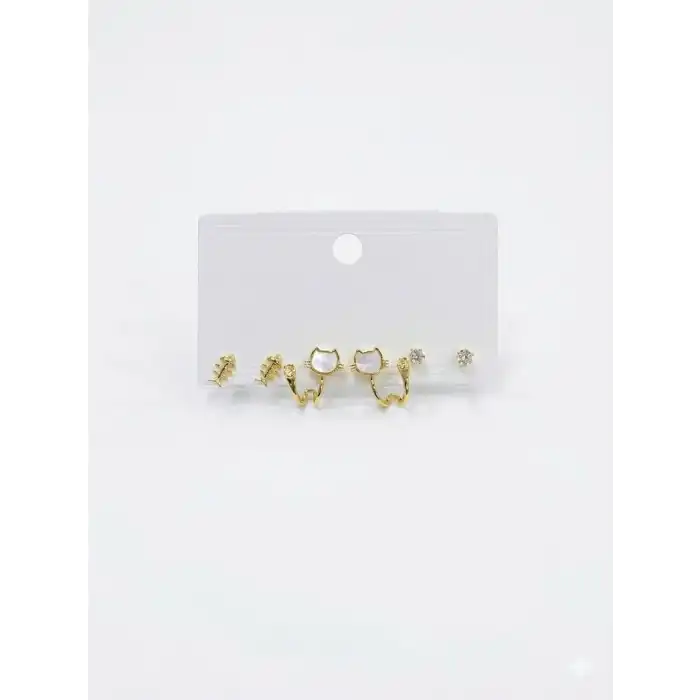 Kedi Ve Kılçık Detaylı Altılı Küpe