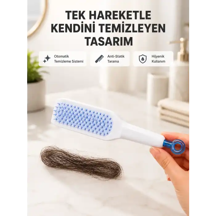 Kendi Kendini Temizleyen Saç Tarağı – Anti-Statik, Silikon Uçlu, ABS Malzeme, 22x4 cm