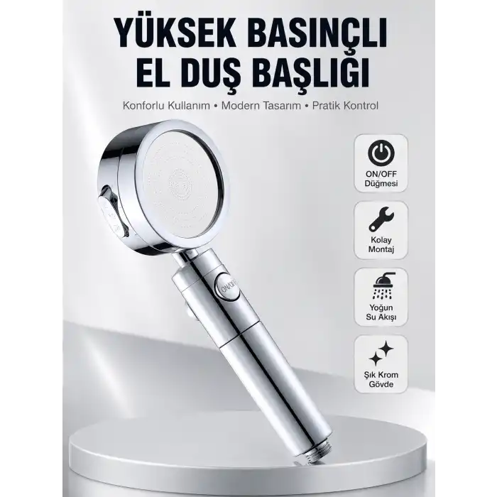 Kolay Montajlı 3 Modlu Yüksek Basınç Duş Başlığı