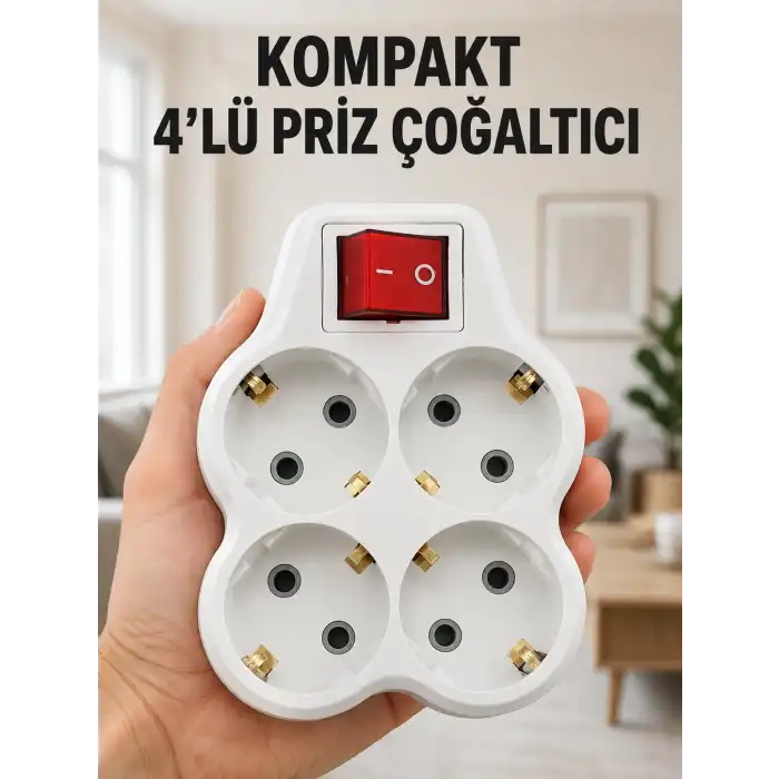 Kompakt 4’lü Priz Çoklayıcı Kablosuz Anahtarlı Ev Ofis Priz Çoğaltma Adaptörü