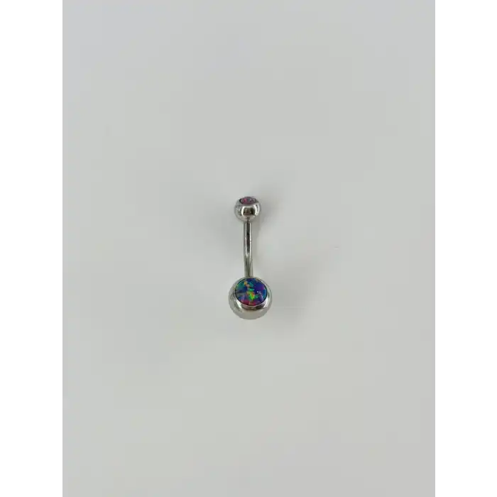 Koyu Hologram Taş Detaylı Göbek Piercing