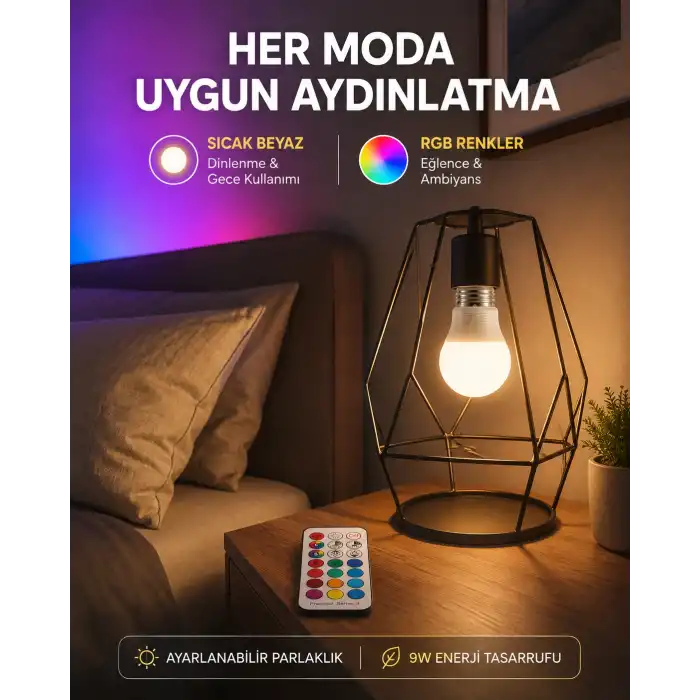 Kumanda Destekli Çok Renkli Akıllı LED Ampul Yeni Nesil